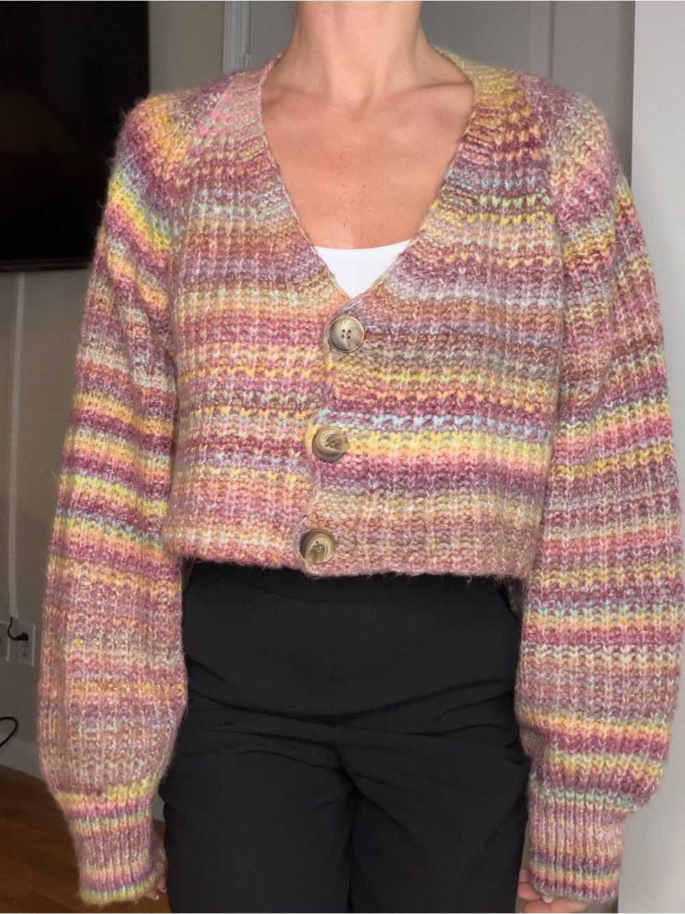 Urban Outfitters Chunky Multicolor Striped Cropped Cardigan